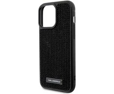 Karl Lagerfeld dėklas, skirtas iPhone 15 Pro 6,1 KLHCP15LHDSPLK juodos spalvos kietas dėklas , skirtas Rhinestone Logo Metal Plate
