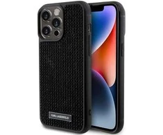 Karl Lagerfeld dėklas, skirtas iPhone 15 Pro 6,1 KLHCP15LHDSPLK juodos spalvos kietas dėklas , skirtas Rhinestone Logo Metal Plate