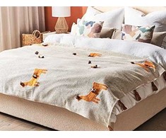 Beliani Lumarko medvilnės antklodė LlamA 130 x 180 cm beige- oranžinė Khandwa!