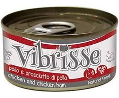 VIBRISSE konservai katėms vištiena/vištienos kumpis padaže 70g 12vnt