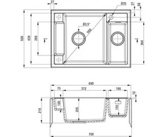 Deante granitinė virtuvinė plautuvė su magnetais Deante Magnetic ZRM T503, Anthracite