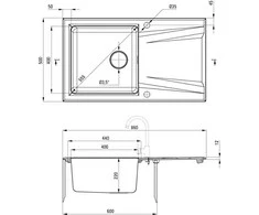 Granito-plieno plautuvė Deante Prime, ZSR_T113, Antracito metalas