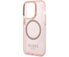 Apple iPhone 14 Pro Max Guess Dėklas Gold Outline Translucent MagSafe (GUHMP14XHTCMP) rožinės spalvos