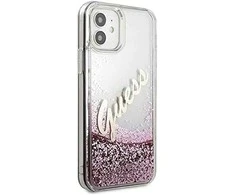 Dėklas GUESS GUHCP12SGLVSPI HARD CASE GLITTER VINTAGE SCRIPT IPHONE 12 MINI Rožinis