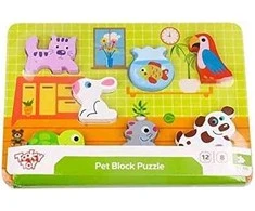 Tooky Toys Paimtas žaislinis medinis montessori dėlionės gyvūnų namas atitinka formas