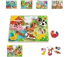 Tooky Toys TOOKY TOY medinis Montessori dėlionės gyvūnams fermai dera su formomis
