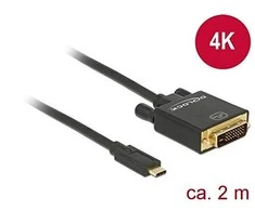 Delock Cable USB Type-C vyriškas daugiau DVI 24+1 male (DP Alt Mode) 4K 30 Hz 2m juodas