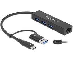 Delock 3 Port USB 3.2 Gen 1 Hub + Gigabit LAN