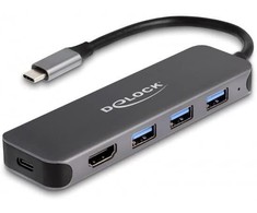 USB šakotuvas Delock 3P USB šakotuvas + 4K HDMI + USB-C + PD 85W - 64171