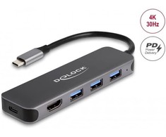 USB šakotuvas Delock 3P USB šakotuvas + 4K HDMI + USB-C + PD 85W - 64171