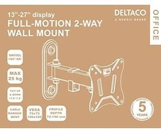 2 krypčių sieninis laikiklis DELTACO OFFICE kreipiamas, pasukamas, 13"-27", 25kg, 75x75-100-100, juodas / ARM-0250