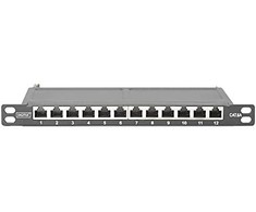 DIGITUS Cat.6A Slim komutacinė panelė, ekranuota, 12 prievadų, 0,5U, 10" jungtis