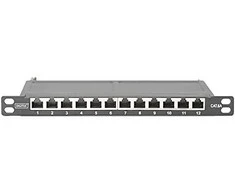 DIGITUS Cat.6A Slim komutacinė panelė, ekranuota, 12 prievadų, 0,5U, 10" jungtis