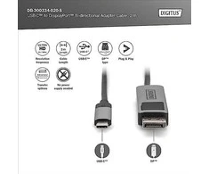 Digitus | Bi-directional Adapteris Cable | DB-300334-020-S | USB-C to DP USB-C | Ekranas Port