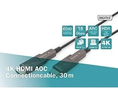 Digitus Hibridinis AOC HDMI 2.0 Premium didelės spartos Ethernet 4K60Hz UHD HDMI D/A HDMI D/A M/M kabelis, juodas, 30 m