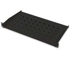 „Digitus“ | Fiksuota lentyna stelažams | DN-19 TRAY-1-SW | Fiksuoto montavimo lentynas galima lengvai sumontuoti ant dviejų priekinių 483 mm (19 colių) profilio bėgelių jūsų 483 mm (19 colių) tinklo arba serverių spintoje. Dėl stabilaus, perforuoto plieno lakšto, pasižyminčio didele apkrova, jie yra optimalus paviršius komponentams, kurie nėra tinkami 483 mm (19 colių) | Juodas