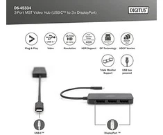 Digitus Skaitmenas | 3 prievadų MST vaizdo šakotuvas (USB-C-3x DisplayPort) | DS-45334