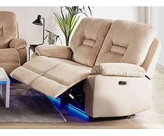 Beliani Dvivietė sofa su elektrine relaksacijos funkcija BERGEN veliūrinė šviesiai smėlio spalvos su USB prievadu