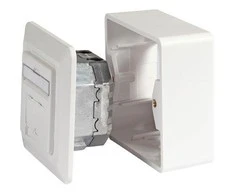 Efb Elektronik EFB EFB duomenų lizdas Cat6a 500MHz BALTA viršuje apačioje paviršinio montavimo 2xRJ45 RAL9010 EA klasė 10Gbit 40 laipsnių lizdas su 6,3 mm įžeminimo antgaliu