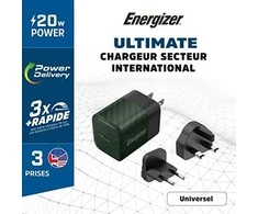 Energizer Ultimate – kelių kištukų ES / JK / JAV GaN 20 W PD tinklo įkroviklis (žalias)