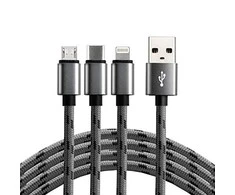 everActive pintas USB 2.4A 1.2m kabelis trys-viename micro-USB, USB-C ir Lightning