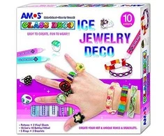 Vitražinių dažų rinkinys ICE JEWELERY, Amos, 10 spalvų po 10,5ml + 3 apyrankės + 5 žiedai