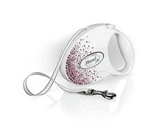 FLEXI Glam Splash Rožinė with Swarovski crystals M - Dog Retractable lead - 5 m - baltas