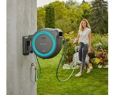 Gardena Akumuliatorinė prie sienos tvirtinama žarnos ritė PowerRoll XXL, rinkinys, 40 m žarnos, mėlyna/pilka