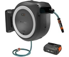 Gardena Akumuliatorinė prie sienos tvirtinama žarnos ritė PowerRoll XL, rinkinys, 35 m žarnos, baltos spalvos