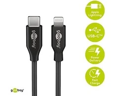 USB kabelis Goobay USB- C - Žaibas 1 m Juoda (39424)
