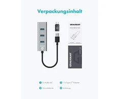 Graugear Pilkas USB Hub, 4 jungtys, including USB-C adapter