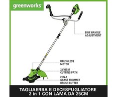 Greenworks akumuliatorinė krūmapjovė 48 V, 38 cm, su 2 x 24 V 4 Ah akumuliatoriais 2107807UD