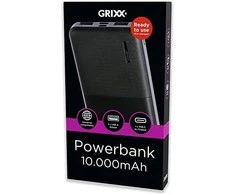 „Grixx“ nešiojamoji baterija, 10000 mAh, su mikro USB ir USB-C, juoda