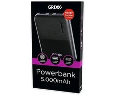 Grixx Powerbank 5000mAh Micro USB &amp; USB-C Juodas