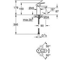 Bazinė baterija Grohe BauLoop stovi chromas (23337000)