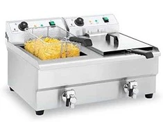 Royal Catering Keptuvė, dviejų kamerų maitinimo gruzdintuvė su čiaupais, 230V 2x16L