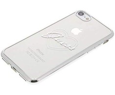 Guess GUHCP7TRHS „iPhone 7“ širdelės formos sidabrinis kietas dėklas su parašu