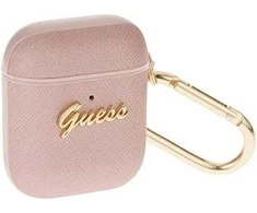 Dėklas GUESS GUA2SASMP AIRPODS 1/2 COVER Rožinis/Rožinis SAFFIANO SCRIPT METAL COLLECTION