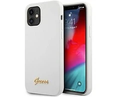 Guess GUHCP12SLSLMGWH Apple iPhone 12 mini 5,4″ baltos spalvos kietas dėklas Metal Logo Script
