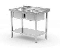 Dviejų dubenių kriauklė su lentyna Budget Line STEEL 1000 x 600 x 850 cm - Hendi 817032