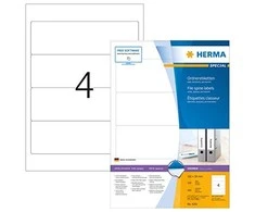 Herma Specialios etiketės 4291, ant rišiklių, A4, baltos, 192 x 59 mm, matinis, nepermatomas, 400 vnt., suapvalinti kampai. (4291)