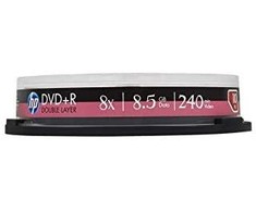 Hewlett Packard (HP) HP DVD+R DL, dviejų sluoksnių rašalinis spausdinimas, DRE00060WIP-3, 8,5 GB, 8x, torto dėžutė, 10 pakelių, 12 cm, duomenų archyvavimui