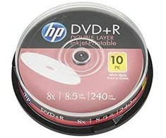 Hewlett Packard (HP) HP DVD+R DL, dviejų sluoksnių rašalinis spausdinimas, DRE00060WIP-3, 8,5 GB, 8x, torto dėžutė, 10 pakelių, 12 cm, duomenų archyvavimui
