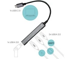 I-TEC USB-C metalinis HUB 1x USB 3.0 3x USB 2.0 be maitinimo adapterio