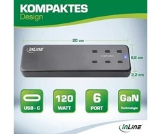 Įkroviklis InLine® Multiport power supply, charger, 6x USB Type-C, PD 3.0, GaN, juodas