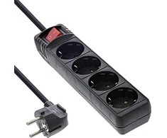 Galios juosta InLine ® F tipo maitinimo linija vokiškai 4 prievadas su jungikliu + vaikų sauga Blokuoti juodą 5m