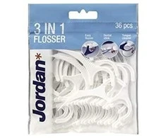 Jordan Flosser 3in1 dantų krapštukai su siūlų ir liežuvio valikliu 50vnt.