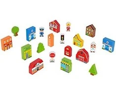 Tooky Toys Paimtas žaislinis medinis pastatų komplektas ir „Figurines City“