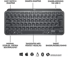 Minimalistinė Belaidė Klaviatūra su apašvietimu Logitech MX Keys Mini, Grafito spalvos, Šiaurės šalių (Qwerty) išdėstymas