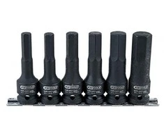 Smūginių galvučių antgalių komplektas 1/2", ilgos,HEX 8-19m, KS Tools